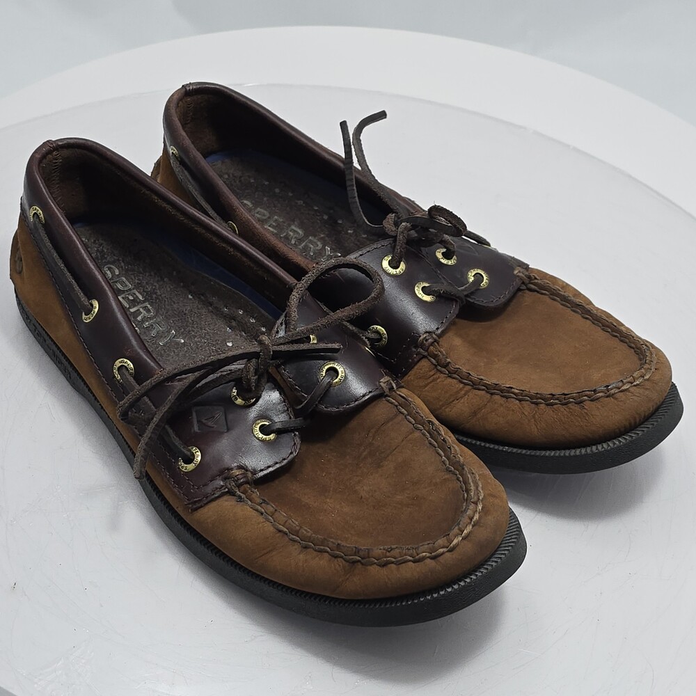 SPERRY TOP SIDER 0195412 Men 8.5 S/Narrow Two-Tone Brown Tan Leather Boat Shoes
